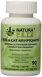 Natura Petz Dog and Cat Kryptonite Adrenal and Thyroid Support for Cushing’s and Addison’s Disease, Energy on Demand 90 Capsules, 420mg Per Capsule