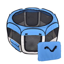 New Small Blue Pet Dog Cat Tent Playpen Exercise Play Pen Soft Crate T08