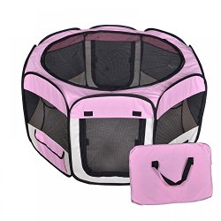 New Small Pet Dog Cat Tent Playpen Exercise Play Pen Soft Crate T08S Pink