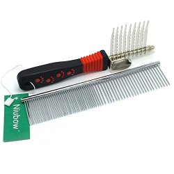 Niubow Pet Grooming Tools: Stainless Steel Grooming Comb + Dematting Comb, Great Pet Dog Cat Fur Grooming Tool for Mats & Tangles Shedding