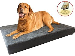 Orthopedic Large Durable Memory Foam Pet Dog Bed with Waterproof Washable Gray MicroSuede Cover and Extra Free Bonus Case 41″X27″X4″