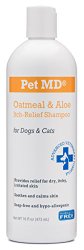 Pet MD – Oatmeal Dog and Cat Shampoo with Aloe Vera and Coconut Oil – Natural Cleanser For Itch Relief and Moisturizer for Dry Skin and Coat – Tropical Scent – 16 Oz
