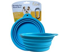 Pet20 Collapsible Silicone Food & Water Travel Bowl w/ Carabiner for Dogs & Cats, Large(5 Cups/42oz), Aqua