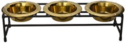 Platinum Pets Triple Modern Diner Stand with 1 Cup Stainless Steel Pet Bowls in 24 Karat Gold