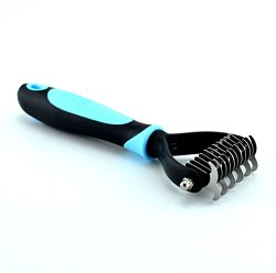 Samyo Pet Grooming Shedding Brush Tool Comb Dematting Rakes Fur Knot Cutter Remove Rake Dog Cat Long Short Hair Metal Blade (Blue)