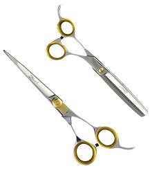 Sharf Gold Touch Pet Grooming Shear Kit 7.5 Inch Straight & 6.5″ 42-Tooth Thinning Scissors