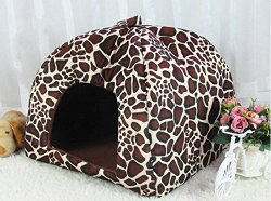 Soft Fleece Nest with Leopard Pattern Puppy Pets Dog Cat Foldable Bed House Dog Room with Removable Cushion 4 Sizes Available