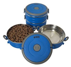 Stainless Steel Travel Dog Pet Bowl – Portable Food & Water Dog Bowls Set – 3 Size & 3 Color Options by Healthy Human – Small/Blue