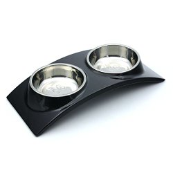 SuperDesign Rainbow Collection, Raised Stainless Steel Double Bowl Set in a Melamine, Non Skid Rubber Bottom, for Dog or Cat, Small, Black
