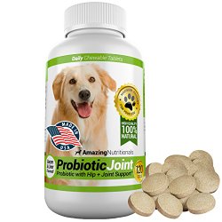 Amazing Probiotics for Dogs 100% Pure All-Natural – Easy, No Measuring, No Mess Probiotic Plus Joint Protection – Diarrhea, Gas, Hip Pain Relief – Tasty Unscented Food Grade Pet Supplement – 120 Tasty Chewable Tablets Your Dog Will Love