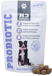 H3 Essentials – Probiotics for Dogs – Improves Upset Stomach, Diarrhea and Breath – Chicken Flavored Treats – 60 Count