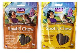Halo Spot’s Chew Natural Edible Dental Treat 2 Flavor Variety Bundle: (1) Spot’s Chew Yummy Pumpkin Flavor, and (1) Spot’s Chew Nutty Banana Flavor, 7.2 Oz Ea (2 Bags Total)