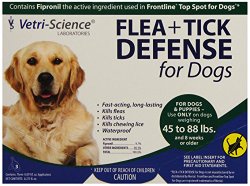 VetriScience Laboratories Flea + Tick Defense for 45 to 88-Pound Dogs and Puppies, 3 Doses