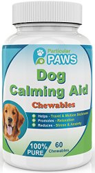 Dog Calming Aid – Chewable Time Release – Chamomile Flower, Passion Flower, Thiamine Mononitrate, L-Tryptophan – 60 Chewables