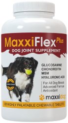 MaxxiFlex Plus Dog Joint Supplement with Glucosamine, Chondroitin, MSM, Hyaluronic Acid, Devils Claw, Bromelain and Turmeric – 120 Liver Flavored Tablets