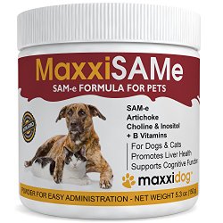 MaxxiSAMe SAM-e Supplement for Dogs & Cats – for Feline & Canine Hepatic Liver Support & Cognitive Dysfunction in Aging Pets – SAM-e, Artichoke, Choline, Inositol, B Vitamins – Powder 150 g