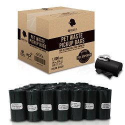 Gorilla Supply 1000 Black Dog Pet Poop Bags, EPI Technology, 50 Refill Rolls (Free Patented Dispenser)