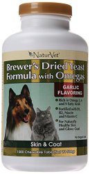 NaturVet 1000 Count Brewer’s Dried Yeast Formula with Omegas Tablets for Dogs and Cats