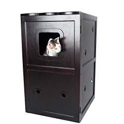 Petsfit 21x25x35 Inches Espresso Double-Decker Pet House Litter Box Enclosure Night Stand Painted With Non-Toxic