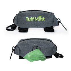 Tuff Mutt – Dog Poop Bag Holder Leash Attachment, Includes 1 Roll of Poop Bags, Waste Bag Dispenser, Lightweight Fabric, Walking, Running or Hiking Accessory