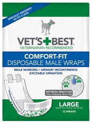 Vet’s Best 12 Count Comfort Fit Disposable Male Dog Wrap, Large