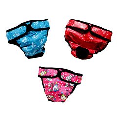 Washable Fast Dry Female Girl Dog Diaper Sanitary Panties with Velcro Closure, for Large Dogs 3PCS(Cartoon Blue&Pink&Red L)