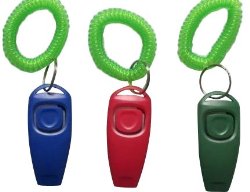 BAFX Products (TM) Pack of THREE / 2 in 1 – Dog training clicker & whistle – W/ Key ring & Wrist strap