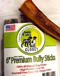 Best 6 INCH Bully Sticks for Dogs Made in USA (VALUE 12-PACK)~Premium Grass-Fed, Kosher American Beef~No Antibiotics No Growth Hormones~Grain-Free Chews. Also called “Pizzles” by Sancho & Lola’s Closet