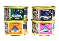 Blue Buffalo Wilderness Grain-Free Variety Pack Cat Food – 4 Flavors (Salmon, Duck, Turkey, and Chicken) – 12 (3 Ounce) Cans – 3 of Each Flavor