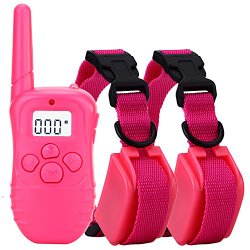 Eeoo® 330 yard Rechargeable and Waterproof Static Shock Vibration Beep Remote Dog Training Shock Collar For two dogs Pink