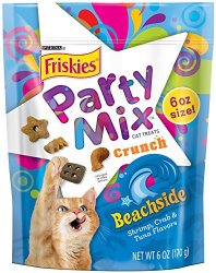 Friskies Party Mix Cat Treats, Beachside Crunch, Shrimp, Crab & Tuna Flavors, 6-Ounce Pouch, Pack of 7