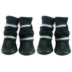 Fuloon 4 Dog Shoes Dog Boots Waterproof & Anti-Skidding Walker Active Protective Boots (Black, XL)