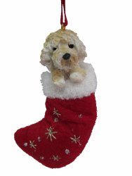 Goldendoodle Christmas Stocking Ornament with “Santa’s Little Pals” Hand Painted and Stitched Detail