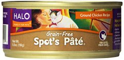 Halo Spot’s Pate for Cats Grain-Free Ground Chicken, 5.5oz/12 Cans (Pack of 12)