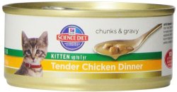 Hill’s Science Diet Kitten Tender Chicken Dinner Chunks and Gravy Cat Food Can, 5.5-Ounce, 24-Pack