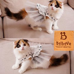 i’Pet® Princess Floral Cat Party Bridal Wedding Dress Small Dog Flower Tutu Ball Gown Puppy Dot Skirt Doggy Photo Apparel Stretchy Clothes Mesh Costume for Spring Summer Wear (White, Medium)