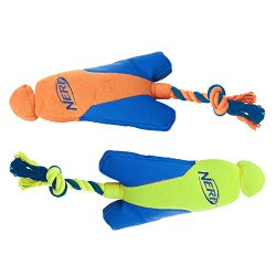 Nerf Dog (2-Pack) UltraPlush Trackshot Arrowhead Launcher Dog Toy, Orange/Blue & Green/Blue, Medium