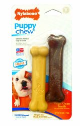 Nylabone Just For Puppies Peanut Butter and Chicken Flavored bone Puppy Dog Chew Toy, Twin Pack