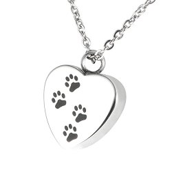 Pet Memorial Jewelry Dog Cat Paw on Heart Cremation Urn Necklace Stainless Steel Ash Keepsake Pendant