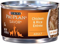 Purina Pro Plan Wet Cat Food, Savor, Adult Chicken and Rice Entrée, 3-Ounce Can, Pack of  24