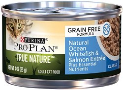 Purina Pro Plan Wet Cat Food, True Nature, Grain Free, Natural Ocean Whitefish & Salmon Entrée, 3-Ounce Can, Pack of 24
