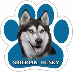 Siberian Husky Car Magnet With Unique Paw Shaped Design Measures 5.2 by 5.2 Inches Covered In High Quality UV Gloss For Weather Protection
