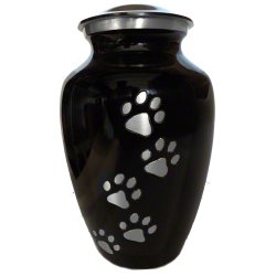 Small Ebony Classic Series With Vertaical Pewter Paws Pet Urn, 6″ high for pets up to 30 pounds.