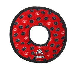 Tuffy Ultimate no Stuff Ring Dog Toy, Red Paws