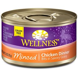 Wellness Grain Free Minced Chicken Natural Wet Canned Cat Food, 3-Ounce Can (Pack of 24)