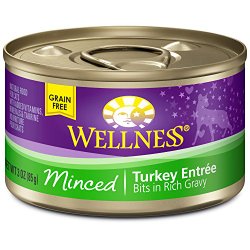 Wellness Natural Grain Free Wet Canned Cat Food, Minced Turkey Recipe, 3-Ounce Can (Pack of 24)