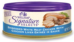 Wellness Signature Selects Grain Free Shredded Chicken & Chicken Liver Natural Wet Canned Cat Food, 5.3-Ounce Can (Pack of 24)