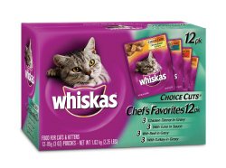 Whiskas Choice Cuts Chef’s Favorites Variety Pack Food for Cats, 3-Ounce Pouches (Pack of 48)
