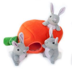 ZippyPaws Burrow Squeaky Hide and Seek Plush Dog Toy, Bunny ‘n Carrot