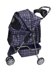 BestPet Pet Stroller Cat Dog 3 Wheel Walk Travel Folding Carrier W/Rain Cover Blue Plaid